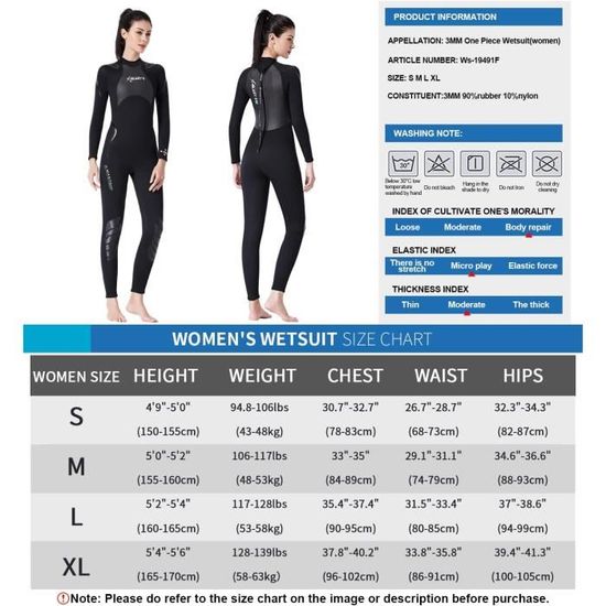 Combinaison Plongée Néoprène IFLOVE Pour Femme - Manches Longues 3mm - Surf, Snorkeling - Taille XL