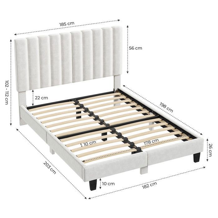 Lit 180x200 Cm HavenlyHome, Lit Capitonné En Velours Avec Tête De Lit Et Sommier à Lattes, Lit Adulte Pour 2 Personnes, Beige - Maison