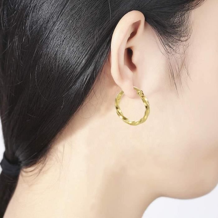 Boucles d'oreilles créoles torsadées femme carador en or jaune 375/000 fil 3mm