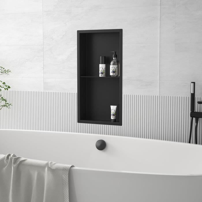 Niche Douche Encastrable Acier Inox 304 30x30x10cm Noir Mat – Étagère Murale Étanche