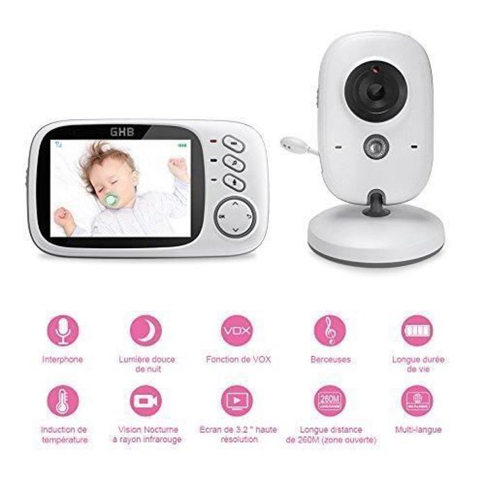 GHB Babyphone Caméra 3.2 Inches Bébé Moniteur Babyphone Vidéo LCD Couleur  Bébé Surveillance 2.4 GHz Communication Bidirectionnelle - Cdiscount  Puériculture & Eveil bébé