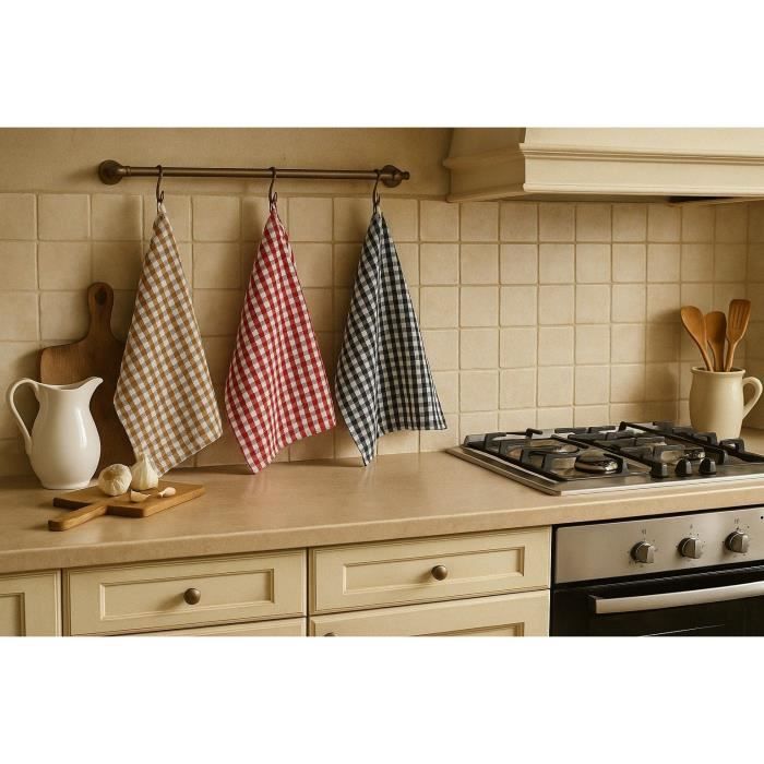 Lot De 2 Torchons Bouledogue Brodés - 65 Cm Diamètre, 100% Coton, Avec Attache, Lavable Machine, Bleu