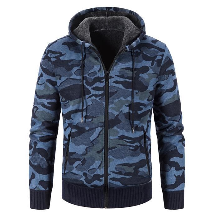 Gilet D'Hiver à Capuche Camouflage Homme - Veste Matelassée Chaude Sans Manches - Fermeture Éclair Et Boutons