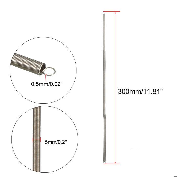 Ressort De Tension Inox 304 - Dimensions : Fil 0.5mm, Diamètre 5mm, Longueur 300mm - Argenté - Neuf