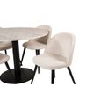 EstelleØ106WHBL ensemble table, table blanc, marbre et 4 Velvet chaises Velours côtelé beige, noir.-2