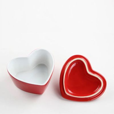 Mini Cocotte En Céramique Rouge En Forme De Cœur Avec Couvercle - 10x7.5 Cm, Va Au Four, Lave-vaisselle Et Micro-ondes - 2