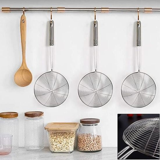 Aiareozy 10cm Cuillere Ecumoire Inox, Araignée Cuisine, Cuillère Écumoire, Passoire Écumoire en Acier Inoxydable, Cuillère Ajourée pour Résidus de Filtre, Food Passoire Louche, Cuisson Des Aliments