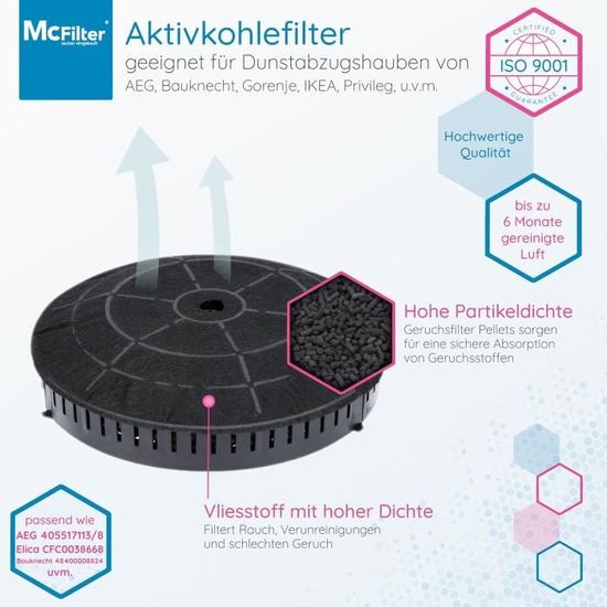 McFilter  4x filtres à charbon actif Ø 180mm pour hotte aspirante