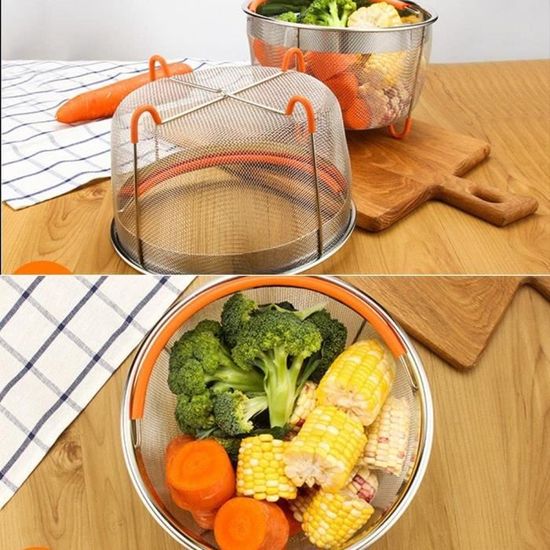 Panier Vapeur Inox 304 Ø21,6 Cm – Cuisson Saine, Poignée Silicone, Capacité 6L