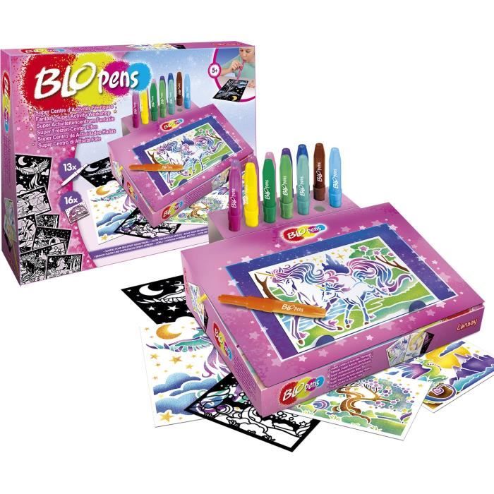 Set Blopens Kawaii Lansay - 8 Feutres Aérographe + 6 Pochoirs - Coloriage Créatif Enfants Dès 5 Ans