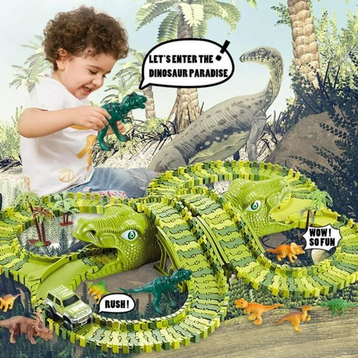 GIANTEX Circuit Voiture Dinosaure pour Enfant, 240 Pièces Piste