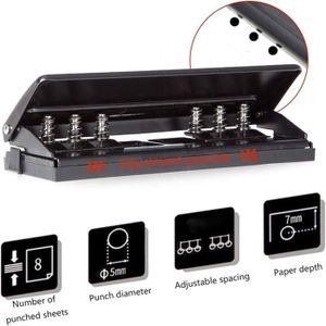 Perforateur 6 Trous Réglable Métal - Pour Reliure A4, A5, B5 - Bac Récupérateur, Compact Et Stable - 12