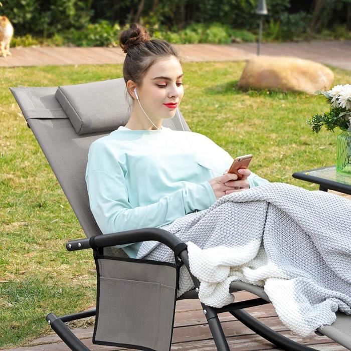 chaise basculante, ACAPULCO Chaise longue noir H 71 x Larg. 62 x Long