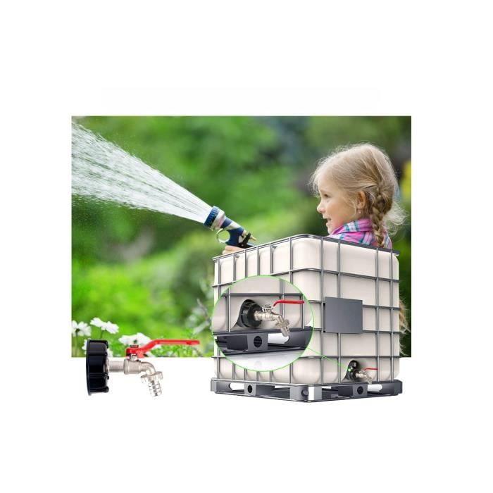 NINGYER Robinet Pour Cuve IBC 1000L - 2 Pièces En Alliage De Zinc, Raccords 1/2'' Et 3/4'' Inclus