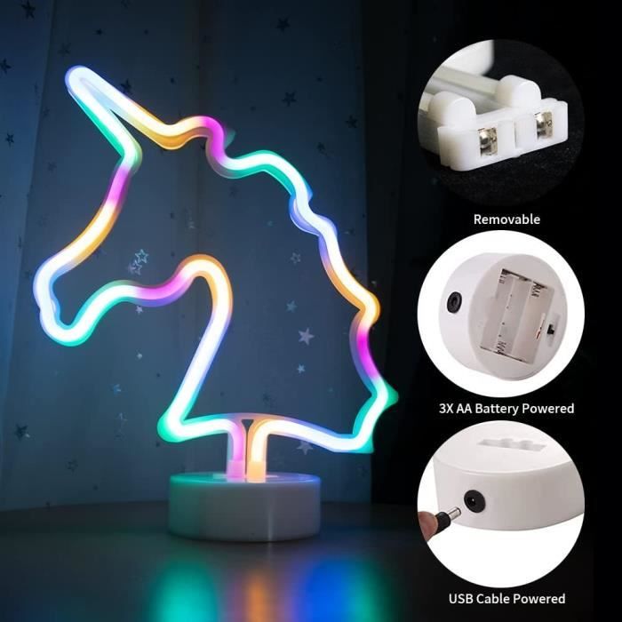 Licorne Lumineuse Néon Led Panneau Néon Multicolore Fonctionne Sur Pile ...