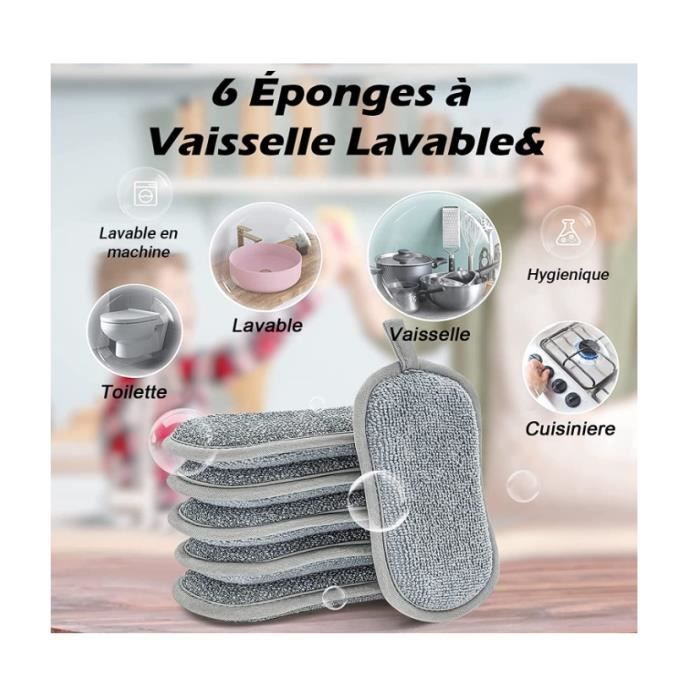 FINEVERNEK 6pcs Eponge Vaisselle Lavable, Eponges Microfibre