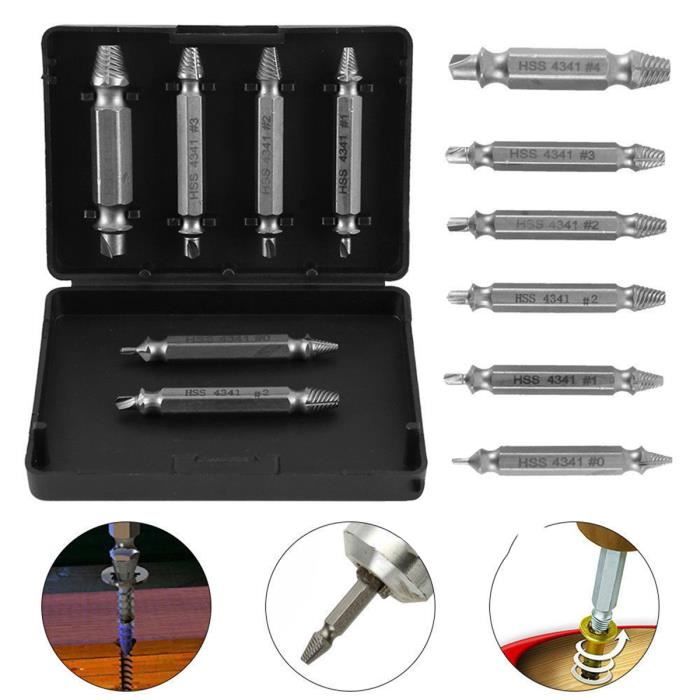 Lot de 6 Extracteur de vis cassée endommagées pour Extraire Vis Foirées Cassées Abimées