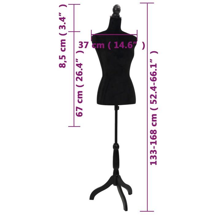 Mannequin De Couture Buste Femme Réglable Noir - Hauteur 133-168 Cm Avec Trépied