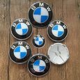 Lot de 7 BMW Bleu Blanc Logo Emblème 82mm Capot 74mm Coffre 4*68mm Centre de roue Enjoliveur-0