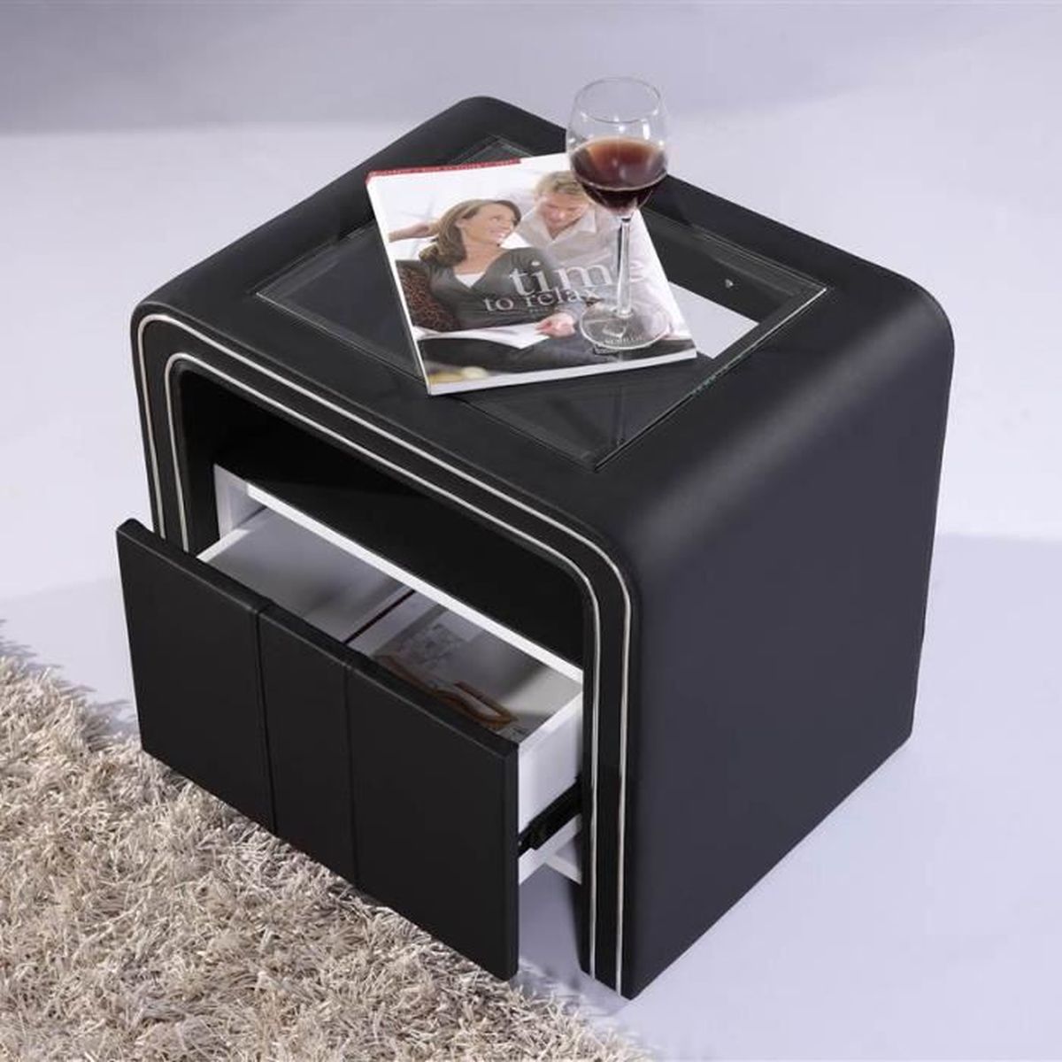 Table De Chevet Design En Simili Cuir Noir Vi Achat Vente