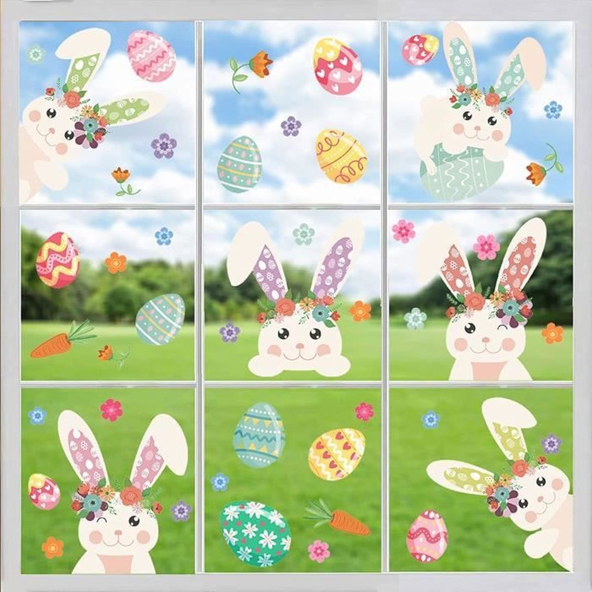 TOARTI Stickers Fenêtre Pâques Lapin Œufs Carotte - Autocollants Double Face Réutilisables