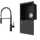 CECIPA MAX 78x45cm Évier de Cuisine en granit avec égouttoir+mitigeur à ressort Noir