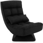 COSTWAY Chaise de Sol Pliable Réglable à 4 Positions, Fauteuil Rembourré avec Base Pivotante&Oreiller Lombaire, Cadre en Métal,