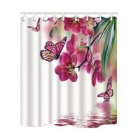Rideau de douche en tissu polyester imperméable Fleurs roses papillons 180 x 200 cm avec crochets