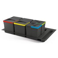 Emuca Kit de poubelle pour tiroir de cuisine avec base Recycle hauteur 216mm, 2x12litres, 2x6litres, module 900mm, Plastique gris