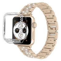 Decor Strass 3 Perles Bande Bracelet + Double Rangée Strass Montre Pour Apple Watch Series 7 45Mm - Or Rétro