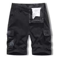 Short Cargo Homme Multipoches Pur Coton Coupe Droite Casual Short Ete Motif Camouflage Tissu Confortable - Noir
