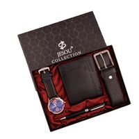 Coffret montre homme + ceinture + portefeuille + stylo - ensemble-cadeau de 4 pièces noir classique de luxe de mode exquise