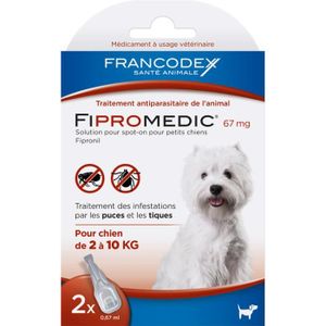 ANTIPARASITAIRE 2 Pipettes Antiparasitaires Chien 2-10kg Fipromedic - Francodex