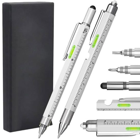 Stylo Multifonction 9 En 1 – Cadeau Homme Idée Originale, Outil Pratique Avec LED, Niveau, Tournevis, Décapsuleur…