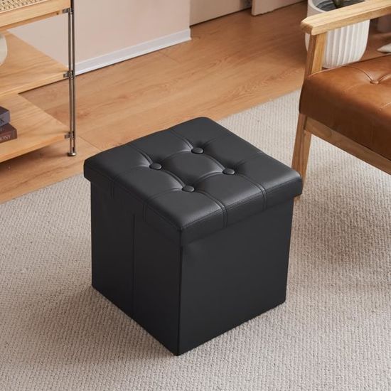 tectake Pouf Carré avec Coffre de Rangement Tabouret Rembourré