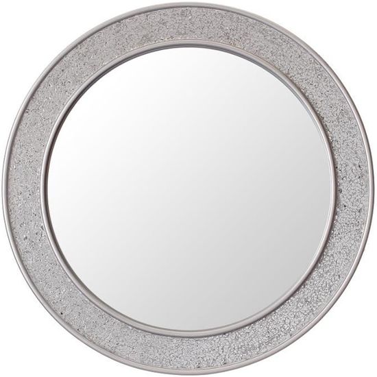 Miroir Rond Mosaïque - Design Moderne - Salle de bain, salon ou chambre - 60 cm Diamètre - Argent brillant