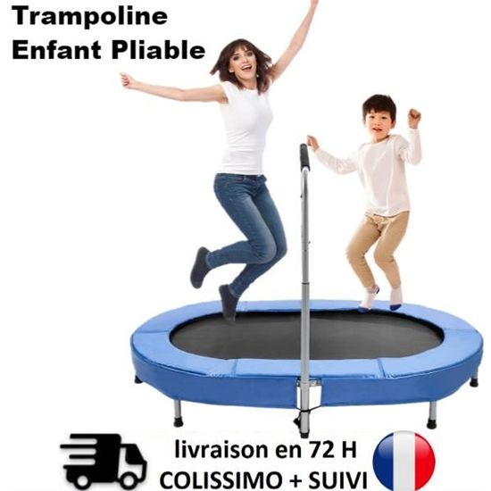Trampoline Enfant Pliable avec Poignée, Mini Trampoline Pour Enfants Intérieur, Jouets de Sport pour Enfants, Bleu(56" x 36" x 50")