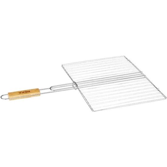 Grille De Barbecue Rectangulaire 58 X 30 Cm En Acier Chromé Avec Poignées En Bois D'Acacia