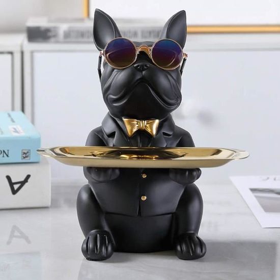 Starnearby Plateau Clé Entrée Bouledogue - Statue Vide-Poche Bulldog En Résine, Rangement Élégant Pour Table
