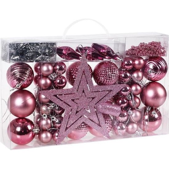 Set de 66 Boules de Noël rose décoration de Noël Mat Brillant Ø 3/6 cm Boules avec Crochet intérieur extérieur boules pour sapin