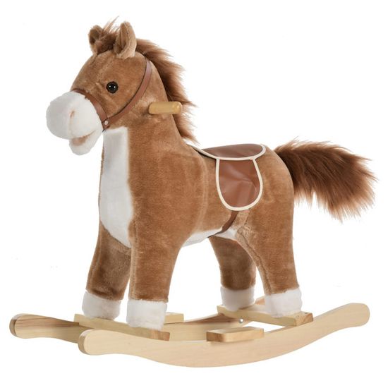 Cheval à bascule - HOMCOM - Selle grand confort - Peluche douce - Brun - 65x32x61cm