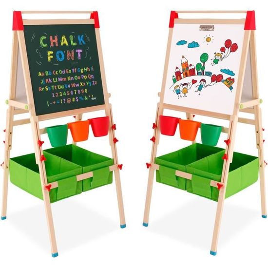 Chevalet Enfant GOPLUS Double Face, Avec Tableau Blanc/Noir Magnétique Effacable, Rouleau De Papier 2 Boîtes De Rangement, Pour 3+ Ans (Gris Tableau Enfant