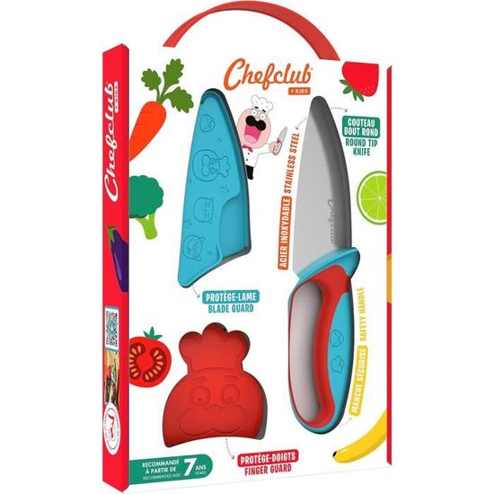 Chefclub Kids Kit Couteau Sécurité + 6 Tasses Doseuses Ludiques – Cuisine Amusante Et Sans Danger Pour Enfants Dès 7 Ans !