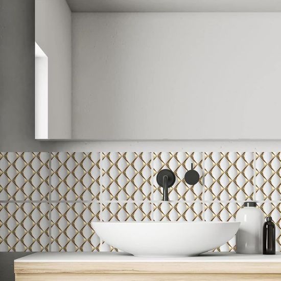 Fliesana carreaux de sol et de mur autocollants, lot de 3, imperméables, motif béton gris clair