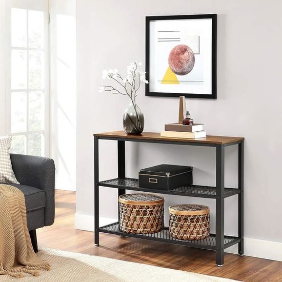 vasagle table console style industriel table d appoint 2 etageres en treillis 101 5 x 35 x 80 cm vintage lnt81bx cdiscount maison