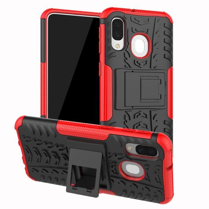 Coque Samsung A40 Etui Double Couche Pare Chocs Antichoc TPU Silicone Housse avec Fonction de Support Amélioré - Rouge