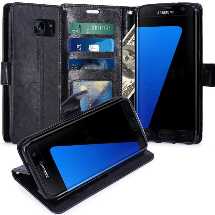 Samsung Galaxy S7 Edge Housse Coque Etui de luxe Portefeuille Porte Carte Et Billet pour Galaxy S7 Edge (Housse Luxe Noir)
