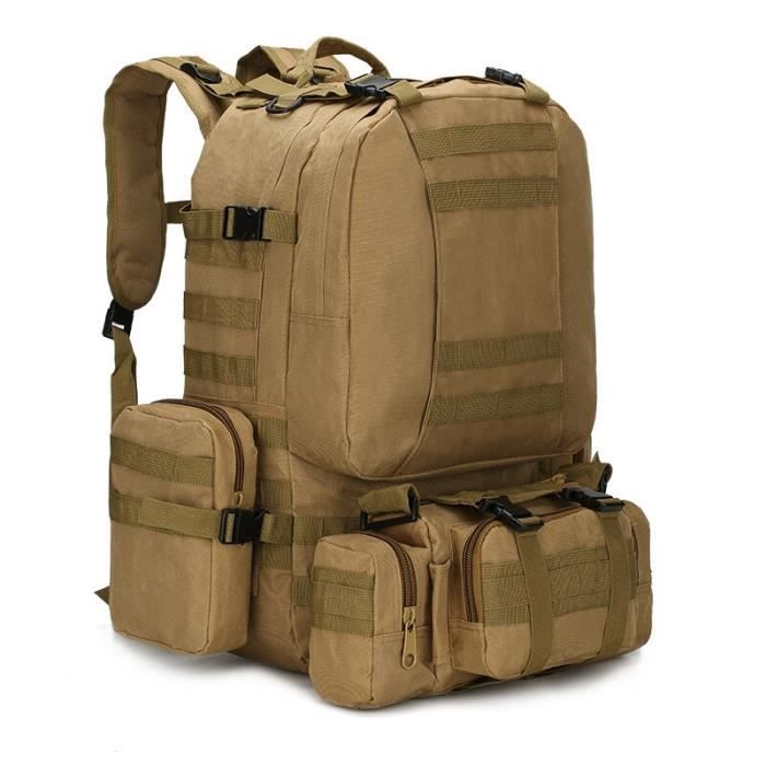 khaki Autre -Sac à dos militaire tactique de 50l pour hommes, sac tactique de Sport étanche 4 en 1 Molle, sac à dos militaire d'e