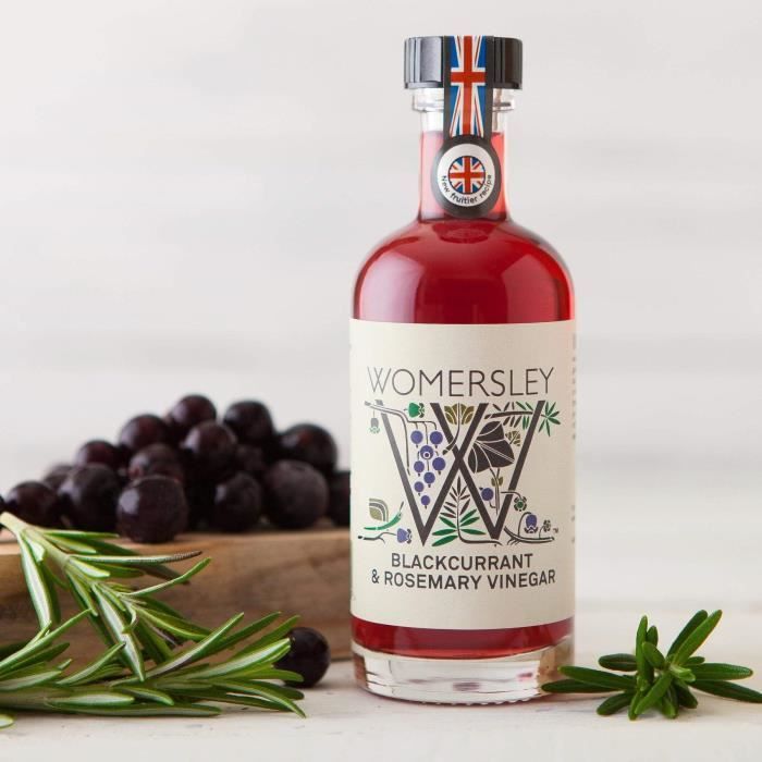 Womersley | Vinaigre de cassis et de romarin 250ml s'accorde parfaitement à la volaille, le gibier ou comme glaçage sur un rôti