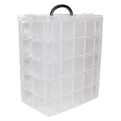 Boîte Rangement Plastique 5 Étages-H29,5xL24xl15cm Boites Empilables Transparent avec 50 Compartiments pour Perles,Bijoux